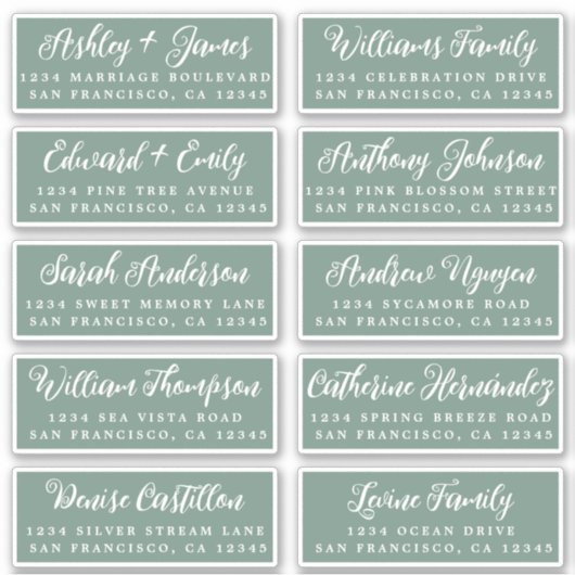 スクリプトDark Green結婚のゲスト住所 シール (正面)