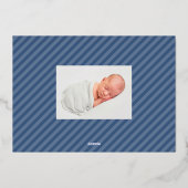 スクリプトhelloクラシック青い写真の誕生発表 箔招待状 (裏面)