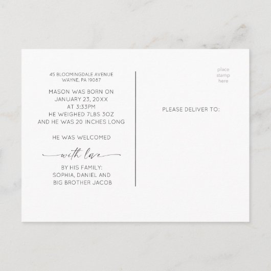 スクリプトHelloベビー誕生発表写真 ポストカード (裏面)