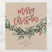 スクリプトMerry Christmasブランチとベリー ワインラベル (シングルラベル)