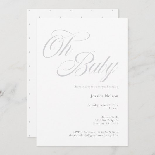 スクリプトOhベビー男女兼用シャワー招待状 招待状 (正面/裏面)