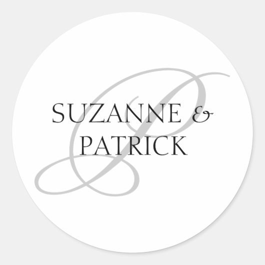 スクリプトPモノグラムラベル（シルバー/ブラック） ラウンドシール (正面)