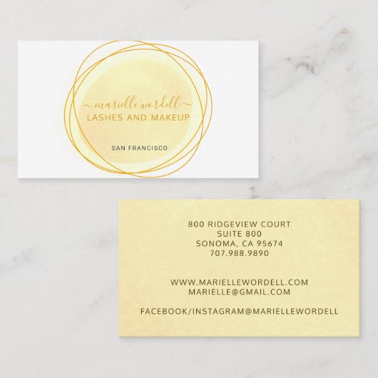 スクリプトSun金ゴールド水彩円まばたき化粧 名刺 (正面/裏面)