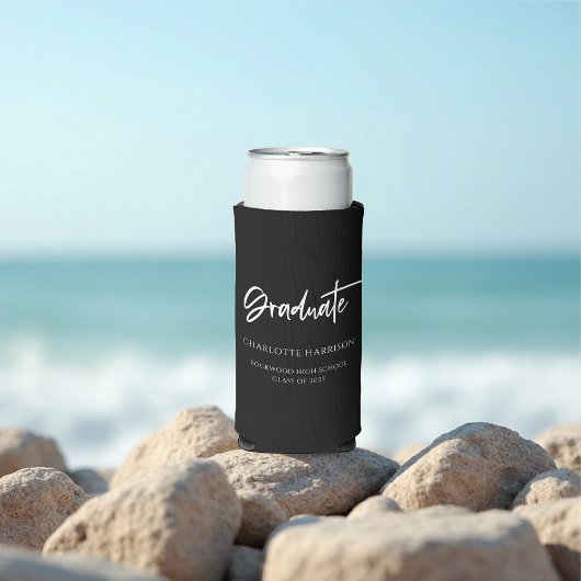 スクリプパーソナライズされたト卒業パーティーブラック&ホワイト スリム缶クーラー