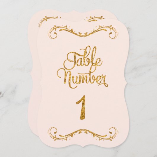 スクリプファンシートグリッターテーブル番号1結婚式 招待状 (正面/裏面)