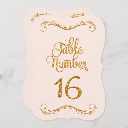 スクリプファンシートグリッターテーブル番号16結婚式 招待状 (正面/裏面)