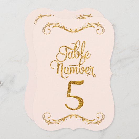 スクリプファンシートグリッターテーブル番号5結婚式 招待状 (正面/裏面)