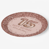スクリプファンシートピンクグリッターハッピー15誕生日 ペーパープレート (アングル)