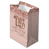 スクリプファンシートピンクグリッターハッピー15誕生日 ミディアムペーパーバッグ (正面アングル)