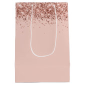 スクリプファンシートピンクグリッターハッピー15誕生日 ミディアムペーパーバッグ (裏面)