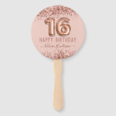 スクリプファンシートピンクグリッターハッピー16誕生日 ハンドファン (正面)