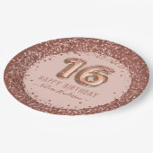 スクリプファンシートピンクグリッターハッピー16誕生日 ペーパープレート (アングル)