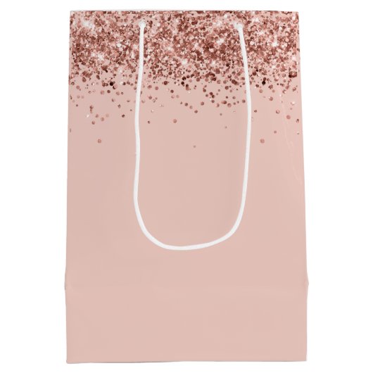 スクリプファンシートピンクグリッターハッピー16誕生日 ミディアムペーパーバッグ (裏面)