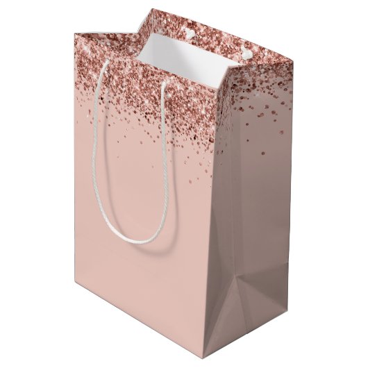 スクリプファンシートピンクグリッターハッピー16誕生日 ミディアムペーパーバッグ (裏面アングル)