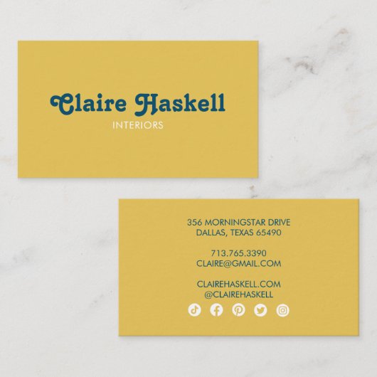 スクリプファンシートマスタードイエローシックミニマルソーシャル 名刺 (正面/裏面)