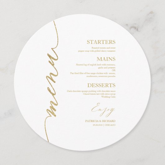 スクリプファンシート結婚ラウンドのプレートカード メニュー (正面)