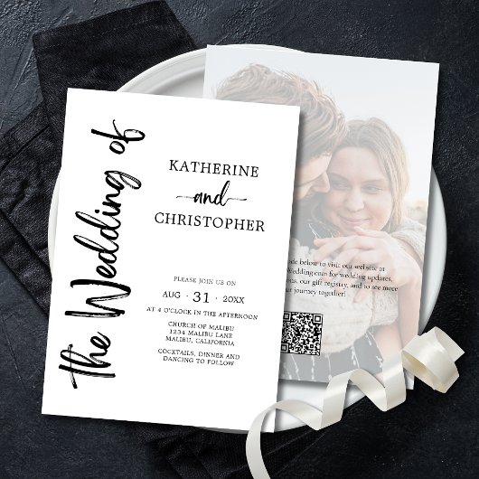 スクリプフォーマルト写真白黒エレガントな結婚式 招待状