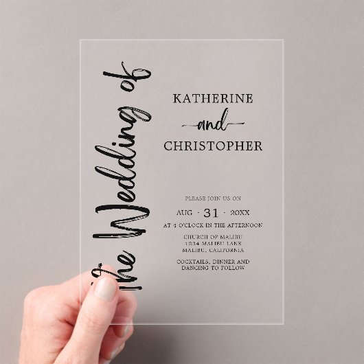 スクリプフォーマルト白黒エレガントなウェディング澄ん アクリル招待状 (インサイチュ (ポータブル))