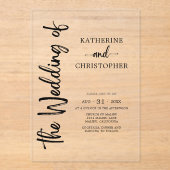 スクリプフォーマルト白黒エレガントなウェディング澄ん アクリル招待状 (正面)