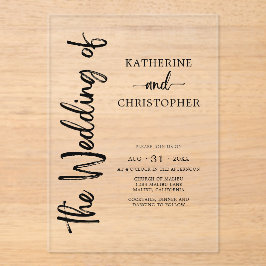 スクリプフォーマルト白黒エレガントなウェディング澄ん アクリル招待状