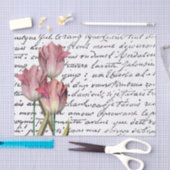 スクリプフランスのトピンクチューリップ花ヴィンテージ 薄葉紙 (クラフト)