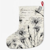 スクリプフランスのトワイルドフラワードラゴンフライヴィンテージ休日 ラージクリスマスストッキング (裏面)