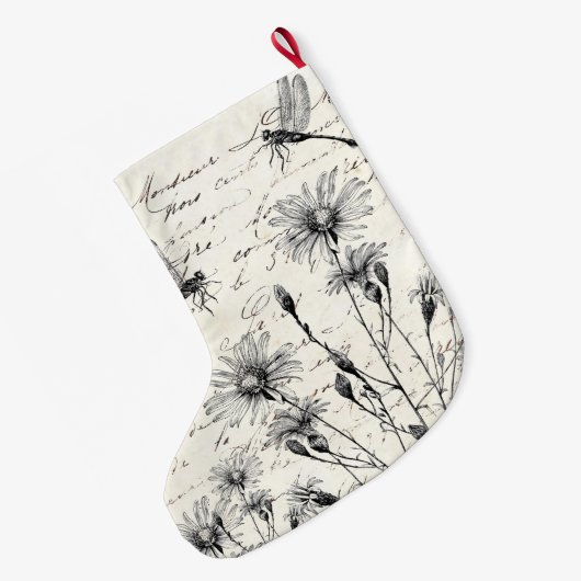 スクリプフランスのトワイルドフラワードラゴンフライヴィンテージ休日 ラージクリスマスストッキング (裏面 (吊り時))
