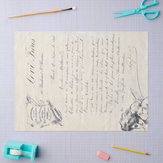 スクリプフランスのトヴィンテージジュエリー請求書エンジェル 薄葉紙 (クラフト)