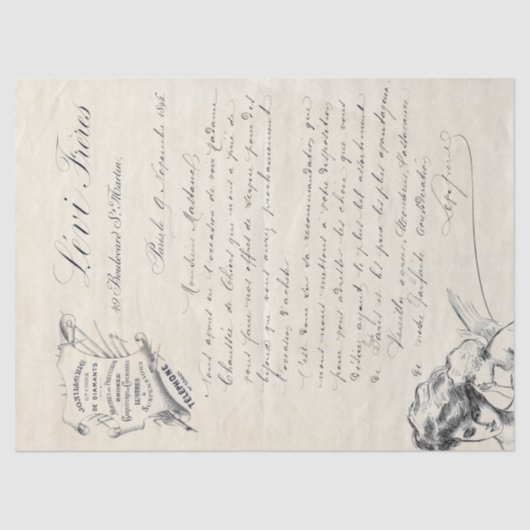 スクリプフランスのトヴィンテージジュエリー請求書エンジェル 薄葉紙 (正面)