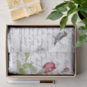 スクリプフランスのトヴィンテージピンクのバラ鳥はがき 薄葉紙 (ギフト)