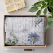 スクリプフランスのトヴィンテージブルーフラワーバードポストカード 薄葉紙 (ギフト)