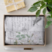 スクリプフランスのト白バラ鳥ヴィンテージはがき 薄葉紙 (ギフト)