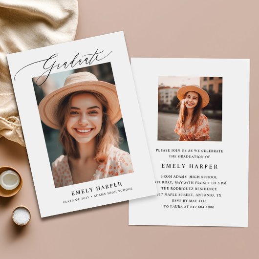 スクリプミニマルトエレガント2写真卒業パーティー 招待状