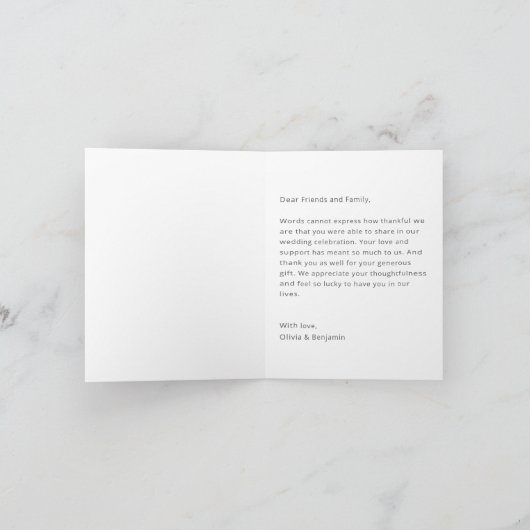 スクリプミニマルトカスタムメッセージフォト折り畳み結婚済み サンキューカード (内部)