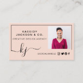 スクリプミニマルトスタイリッシュモノグラムフレームフォトピンク 名刺 (正面)