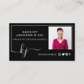 スクリプミニマルトスタイリッシュモノグラムフレームフォトブラック 名刺 (正面)