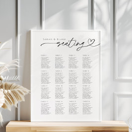 スクリプミニマルトタイポグラフィの結婚シーティングチャート ポスター