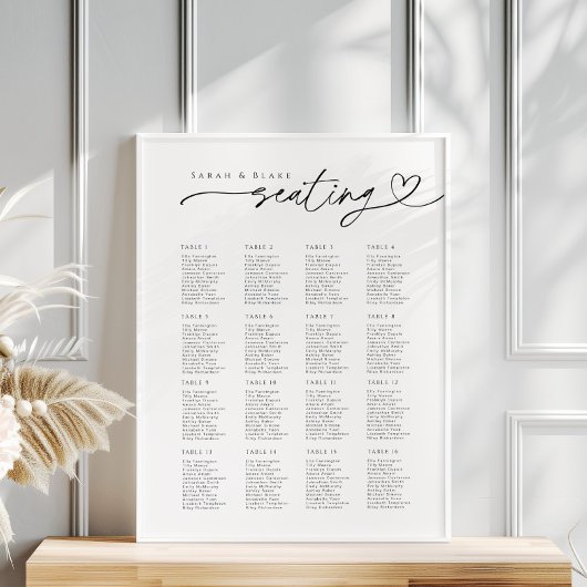 スクリプミニマルトタイポグラフィの結婚シーティングチャート ポスター
