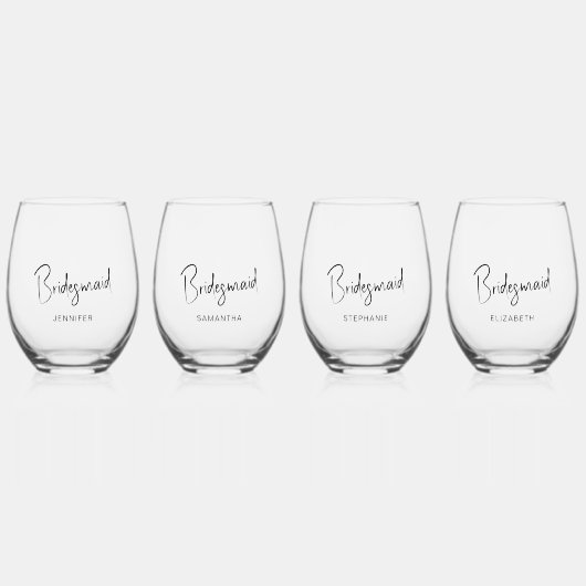 スクリプミニマルトパーソナライズされたのBridesmaidセット ステムなしワイングラス (正面)