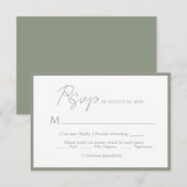 スクリプミニマルトメニュー選択Sage Green Wedding Rsvp エンクロージャーカード (正面/裏面)