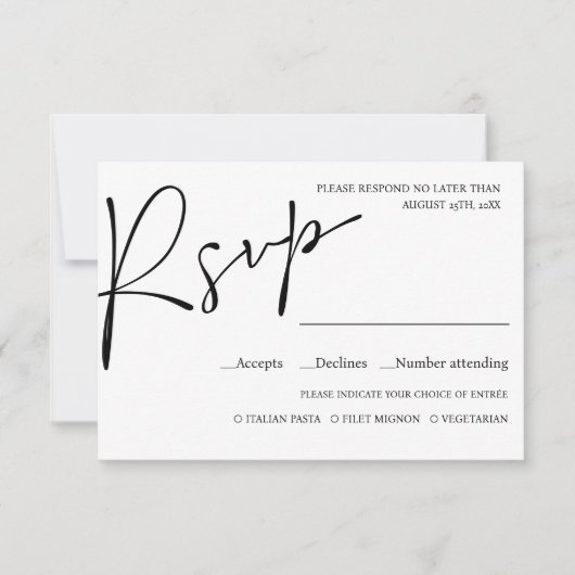 スクリプミニマルトモダンウェディングRSVP食事の選択 出欠カード (正面)