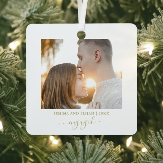 スクリプミニマルトモダンカップルの写真の休日 メタルオーナメント (インサイチュ)