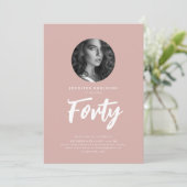 スクリプミニマルト写真40th Birthday Dustyバラ 招待状 (スタンド正面)