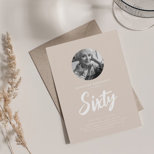 スクリプミニマルト写真60th誕生日シャンパン 招待状