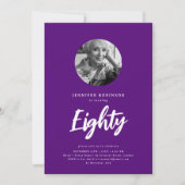 スクリプミニマルト写真80th Birthday Party Purple 招待状 (正面)