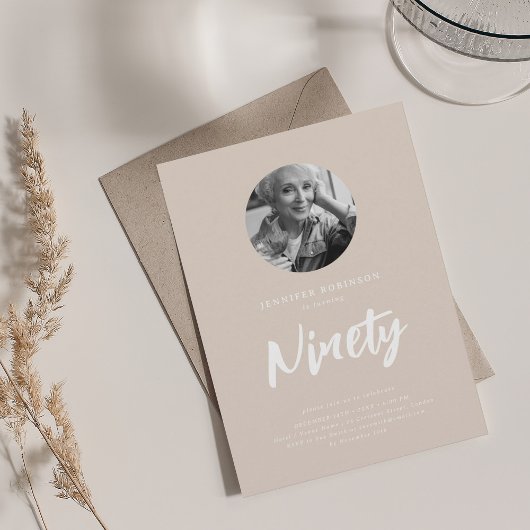 スクリプミニマルト写真90th誕生日シャンパン 招待状