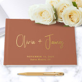 スクリプミニマルト写真Terracotta結婚の金ゴールド ゲストブック