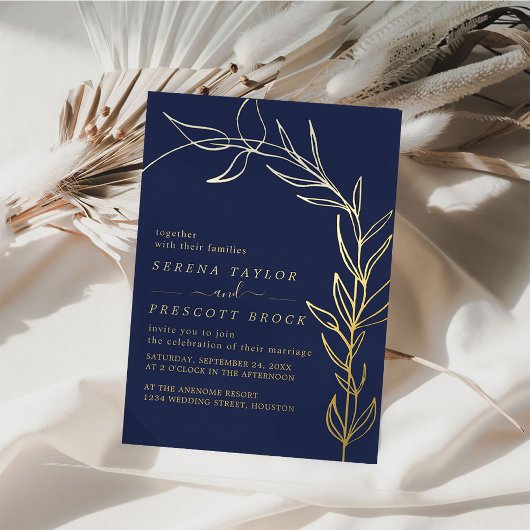 スクリプミニマルト結婚のホイル招待状 箔招待状