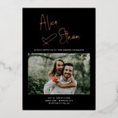 スクリプミニマルト署名ハートの写真結婚の種類 箔招待状 (正面)