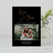 スクリプミニマルト署名ハートの写真結婚の種類 箔招待状 (立ち正面)